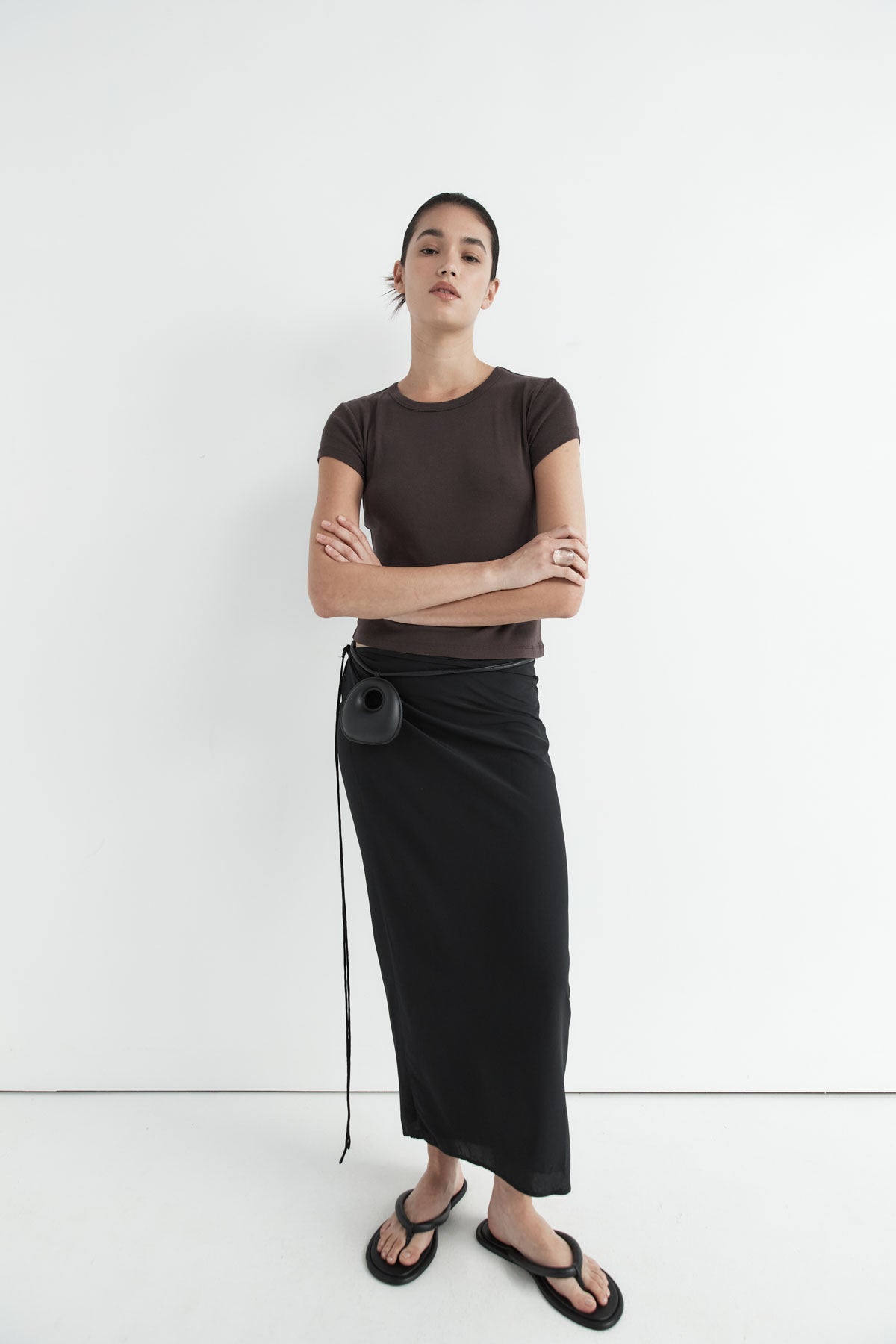 Silk Wrap Tie Skirt - Black