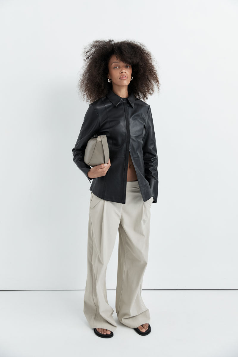 Leather Panelled Shirt - Black