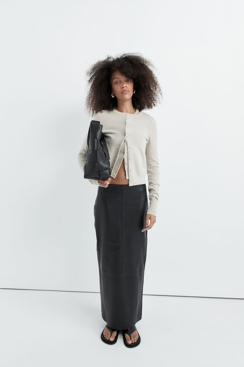 Leather Column Skirt - Black