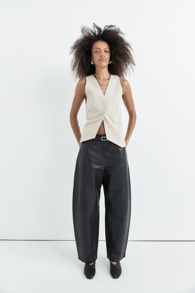 Pinstripe Wool Vest - Latte