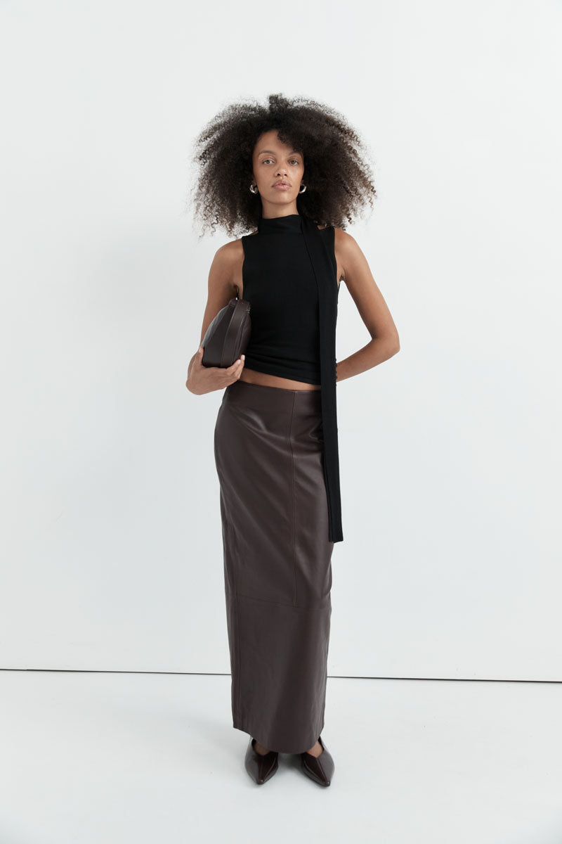 Leather Column Skirt - Bordeaux