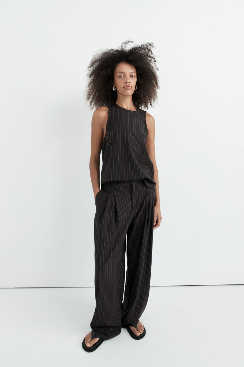 Wool Pinstripe Tapered Pants - Mahogany Stripe