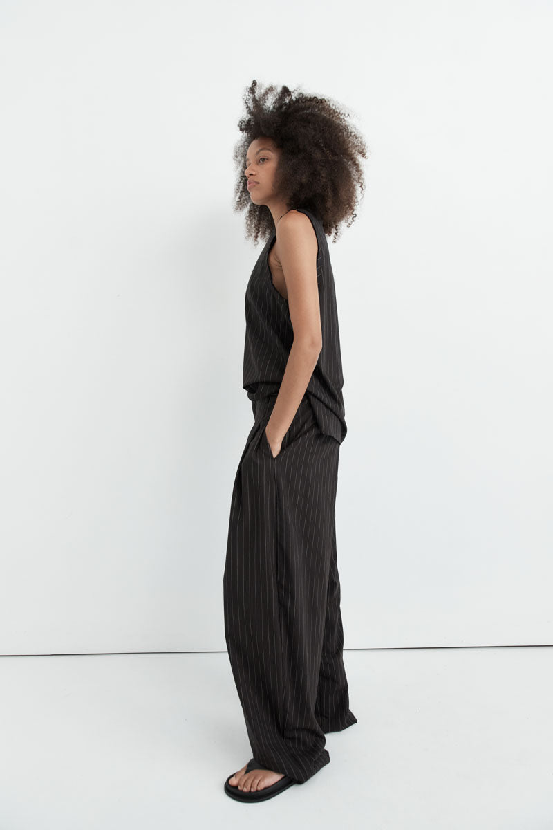 Wool Pinstripe Tapered Pants - Mahogany Stripe