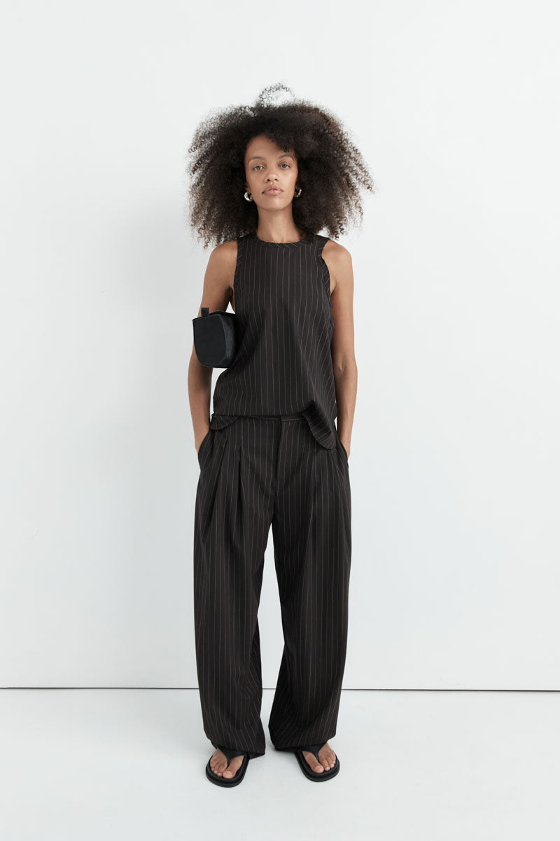 Wool Pinstripe Tank - Mahogany Stripe