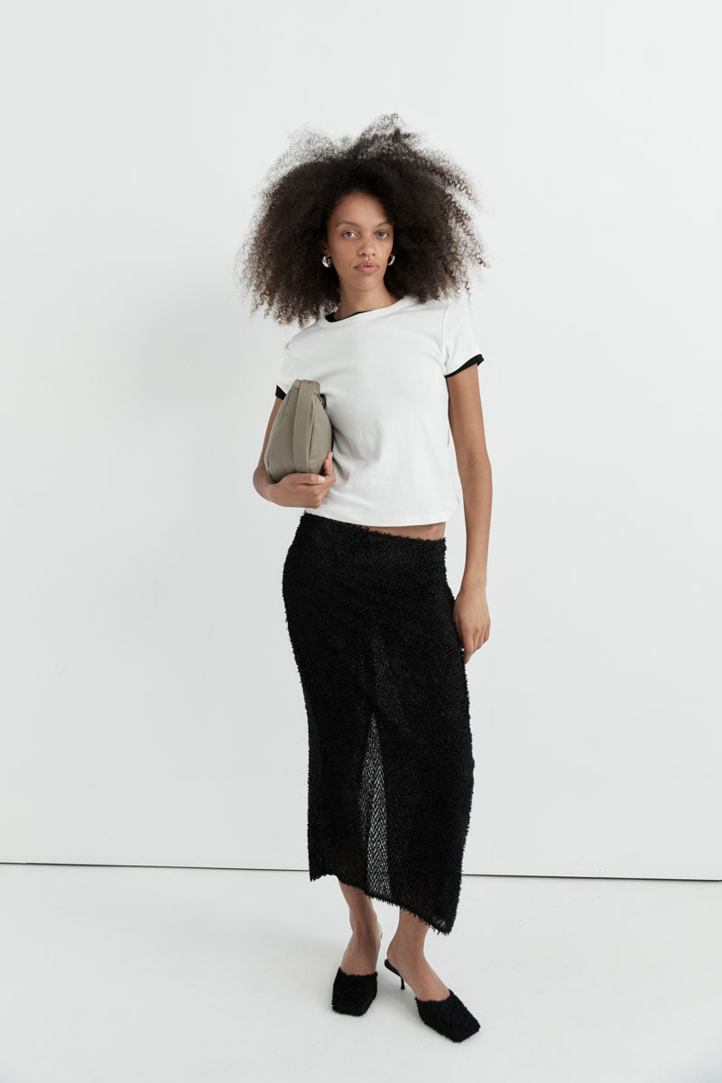 Feathered Silk Skirt - Black