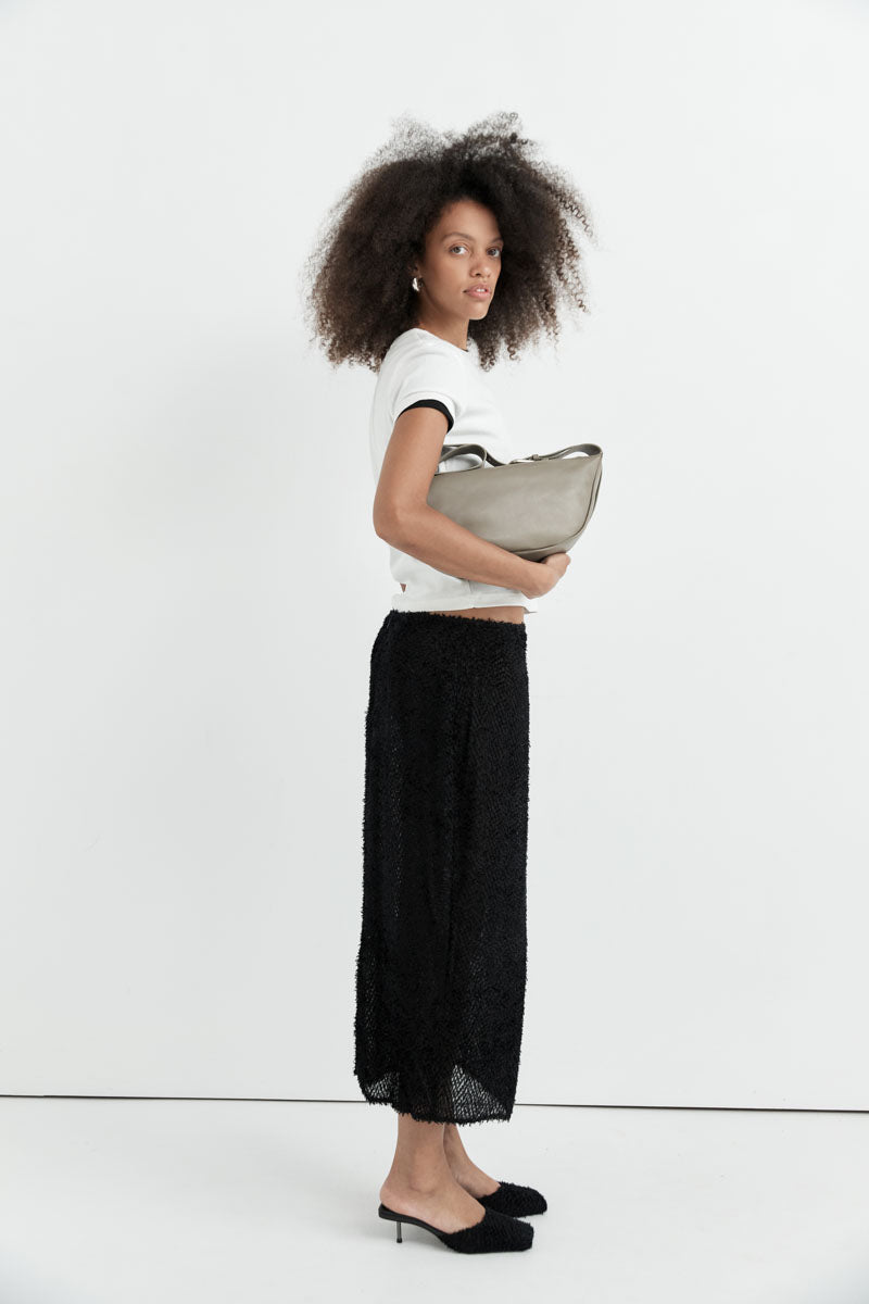 Feathered Silk Skirt - Black