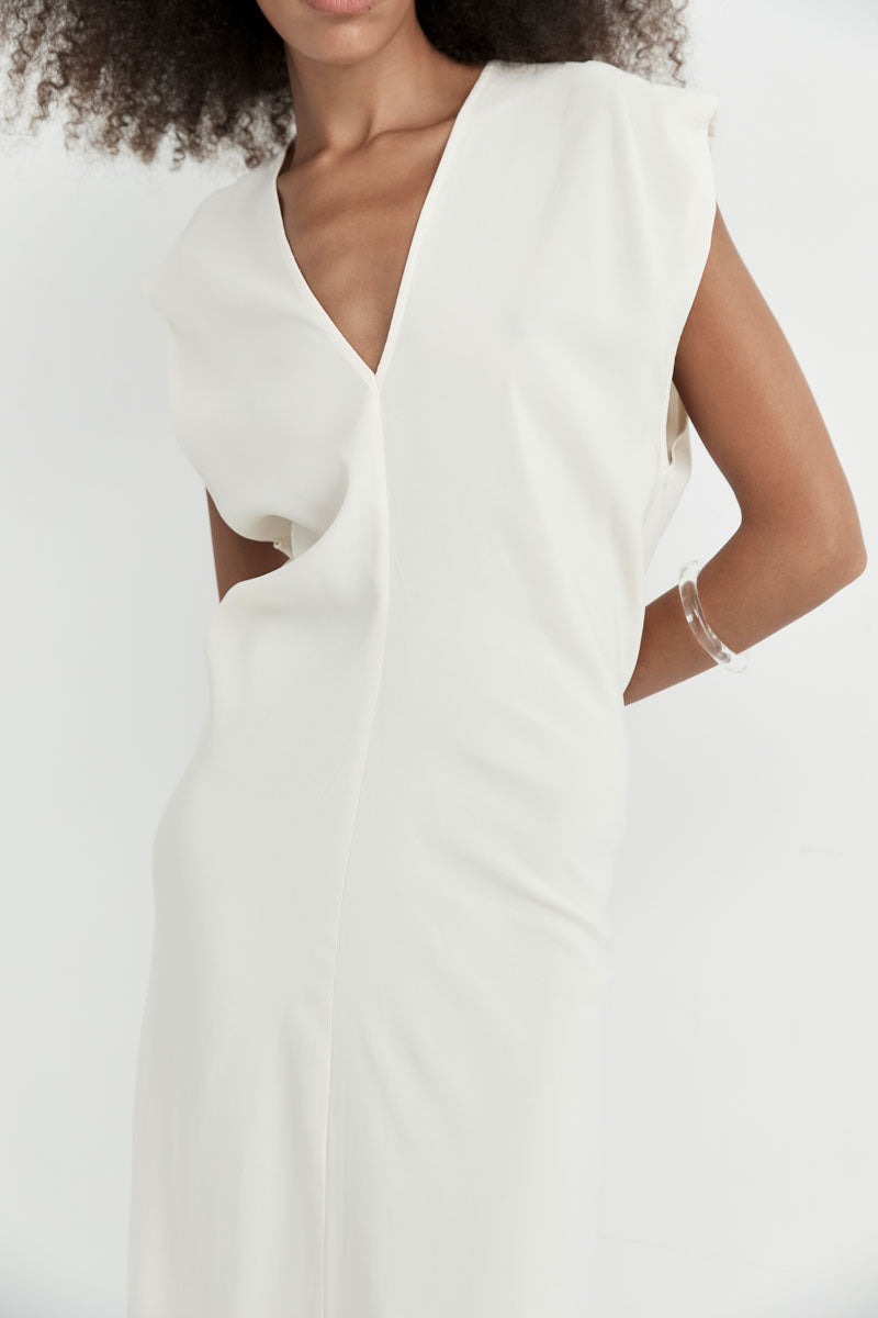 Plunge Drape Dress - Off White