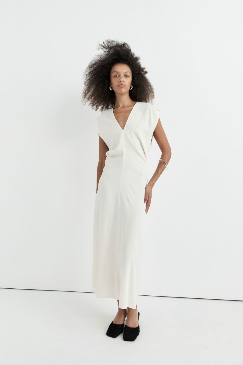 Plunge Drape Dress - Off White