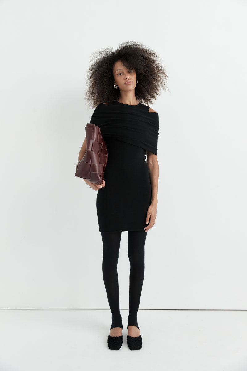 Detachable Layer Knit Dress - Black