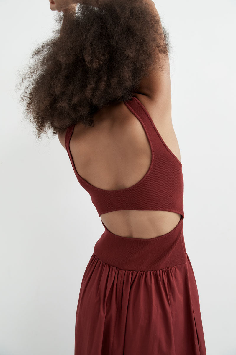 Bateau Cut Out Dress - Berry