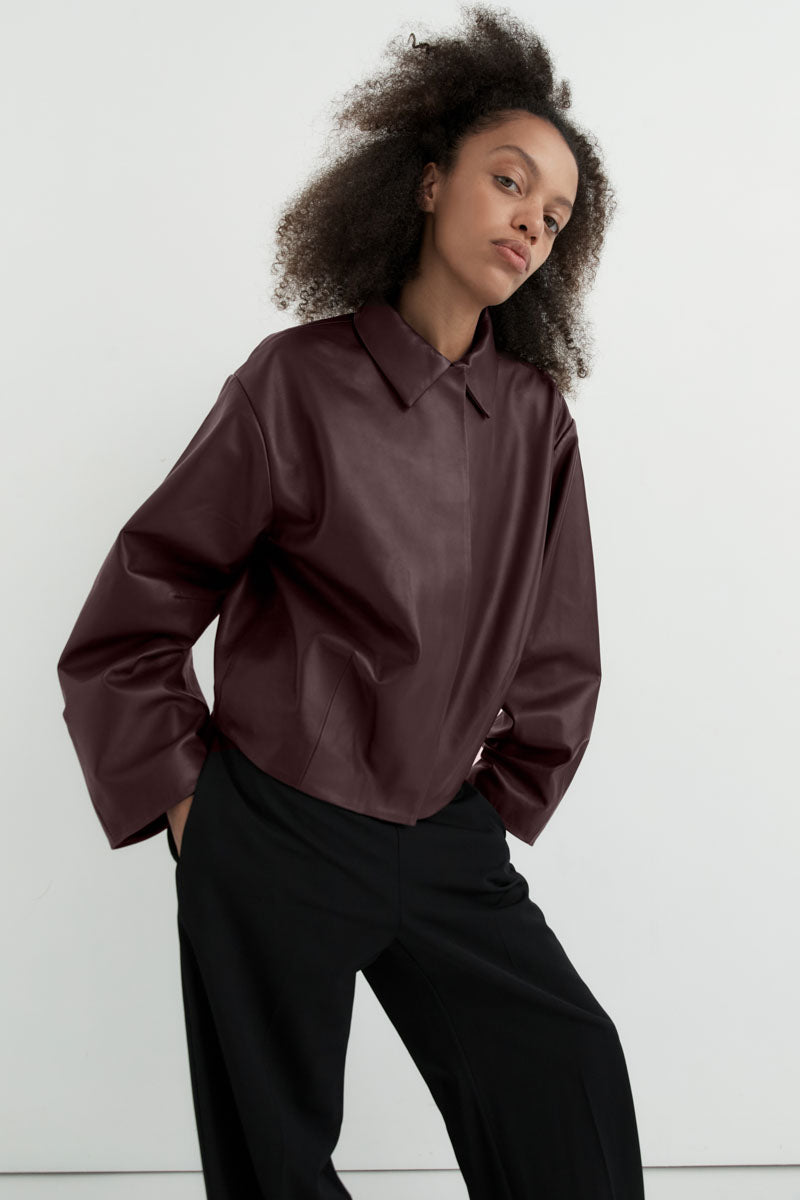 Cocoon Leather Jacket - Bordeaux