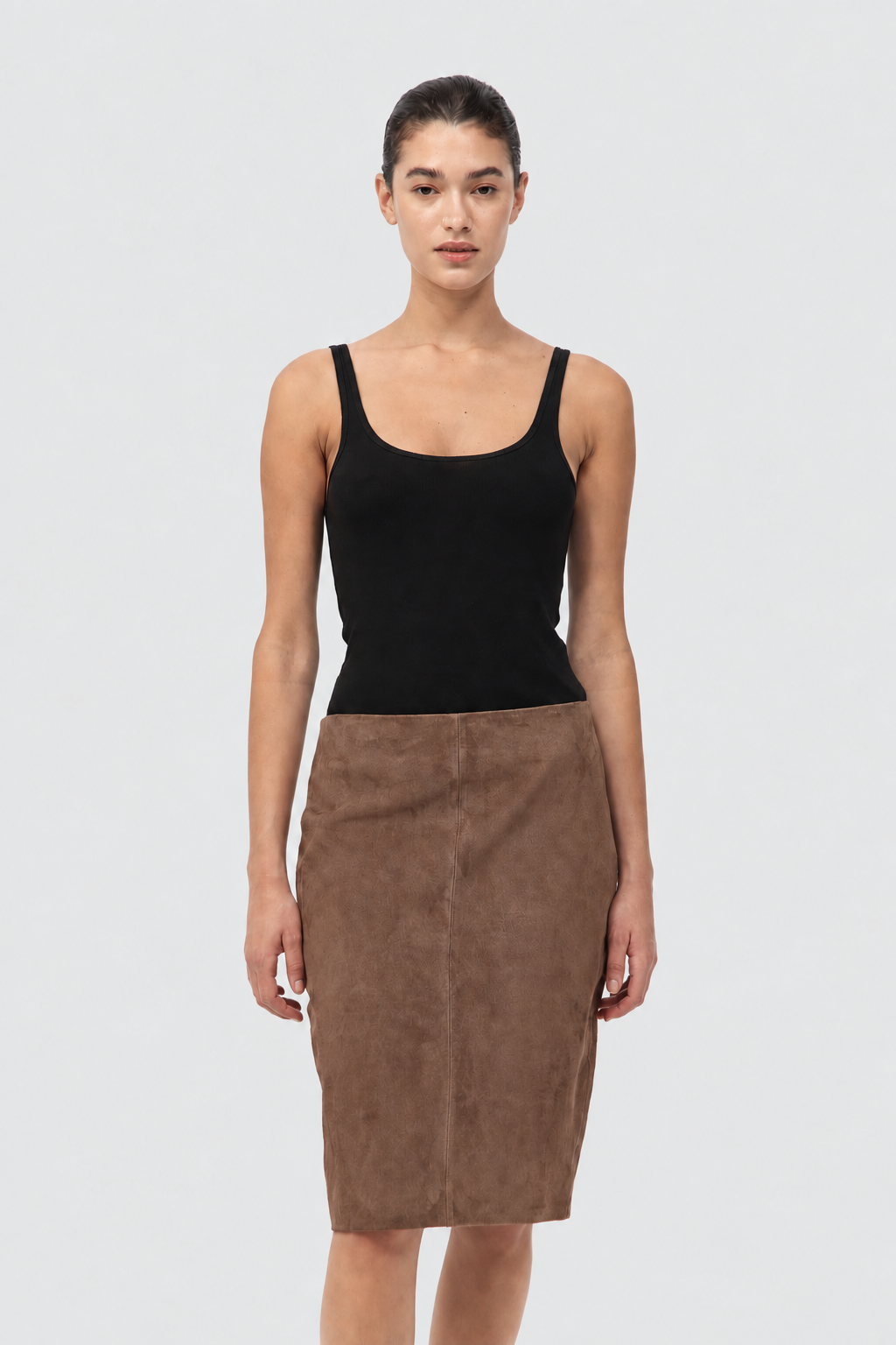 Suede Pencil Skirt - Toffee