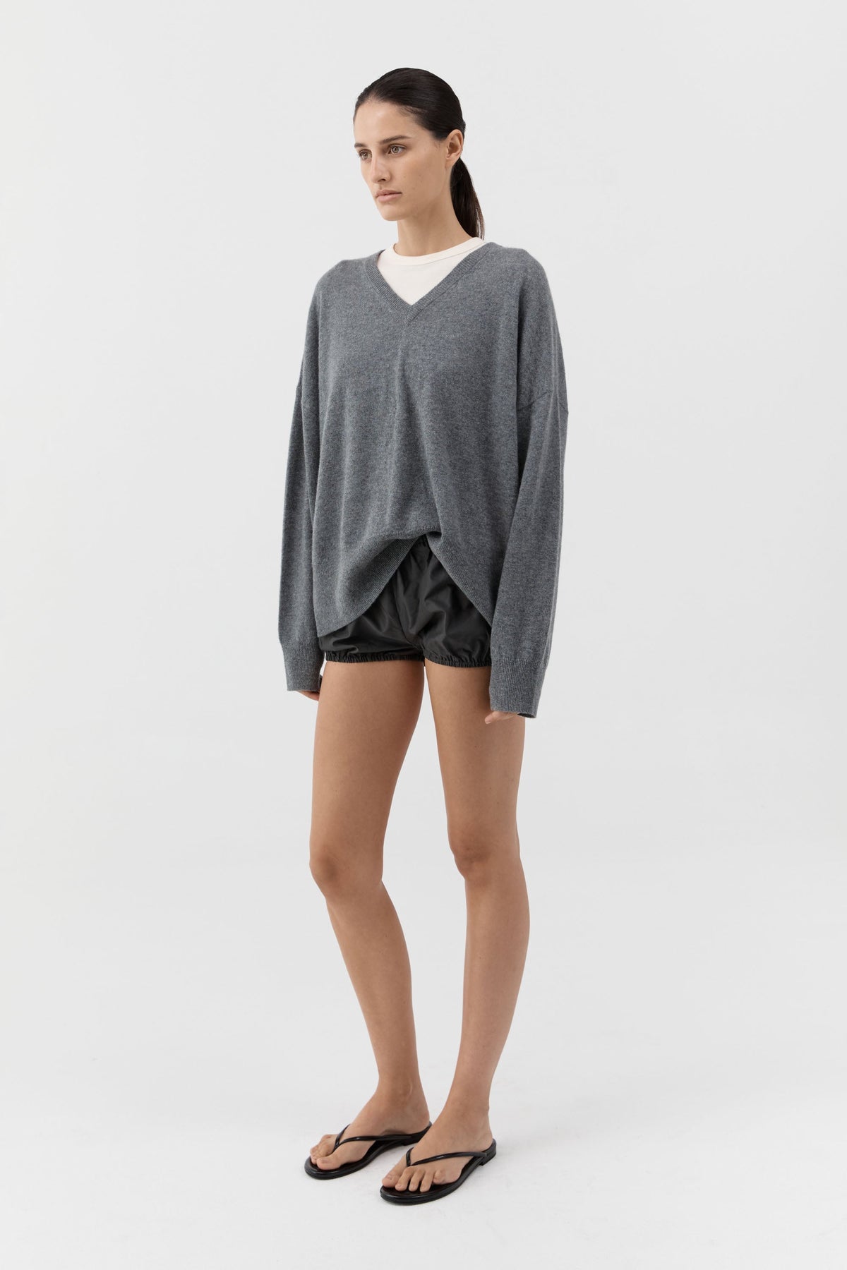 Cashmere V Sweater - Smoked Melange