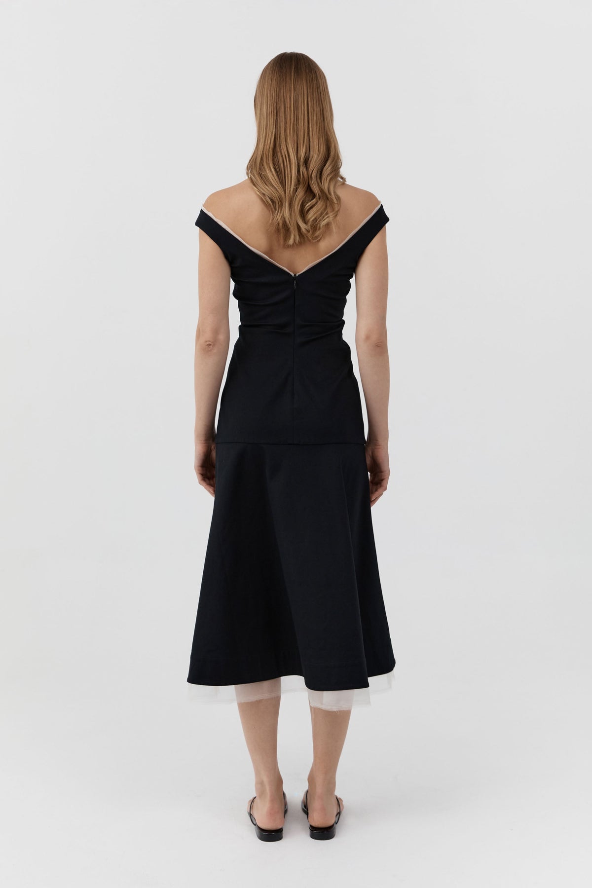 Compact Cotton Off Shoulder Dress - Black