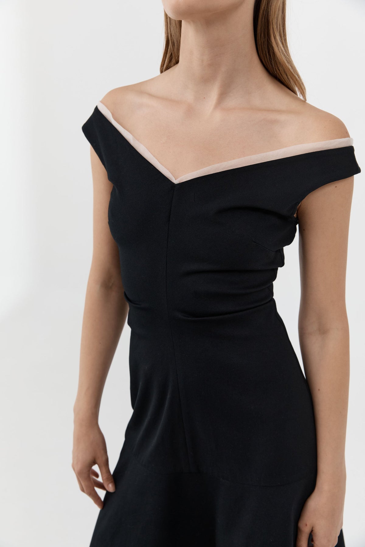 Compact Cotton Off Shoulder Dress - Black