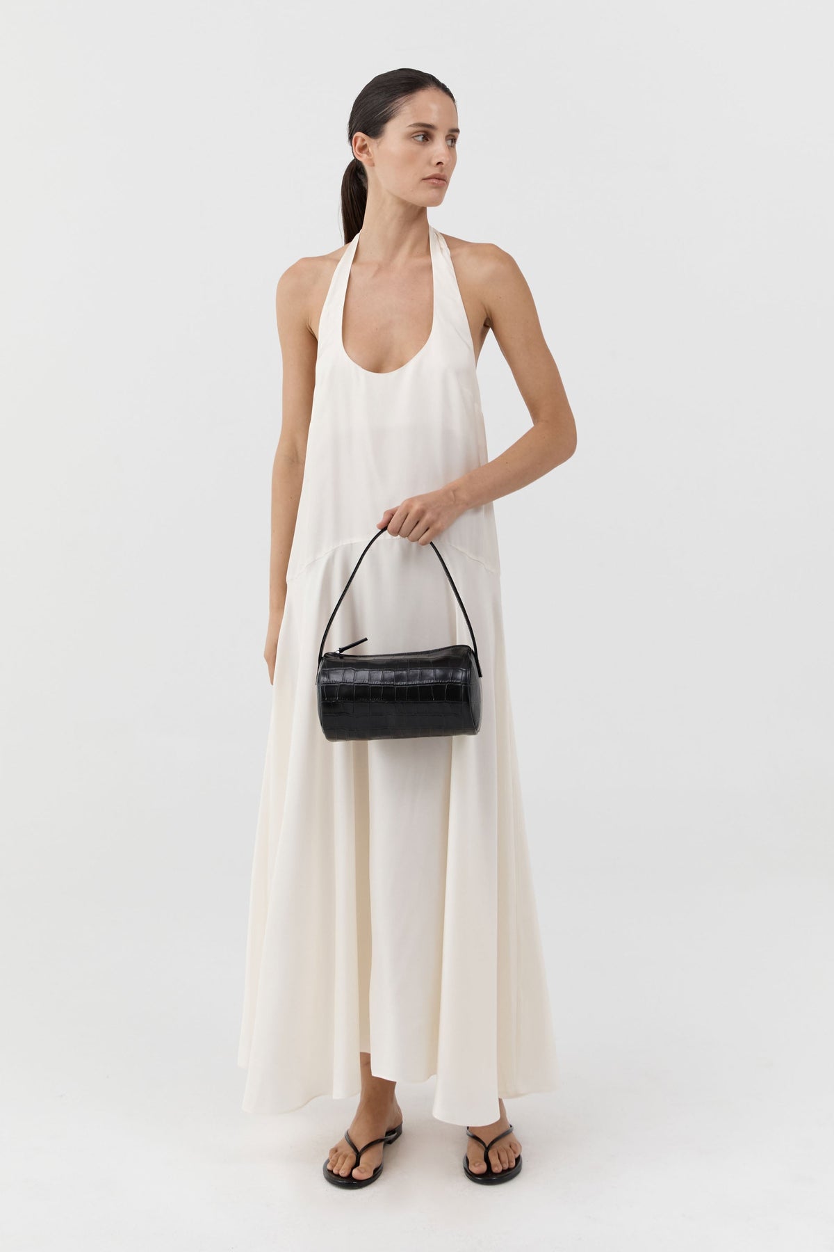 Connolo Shoulder Bag - Croc Embossed Black