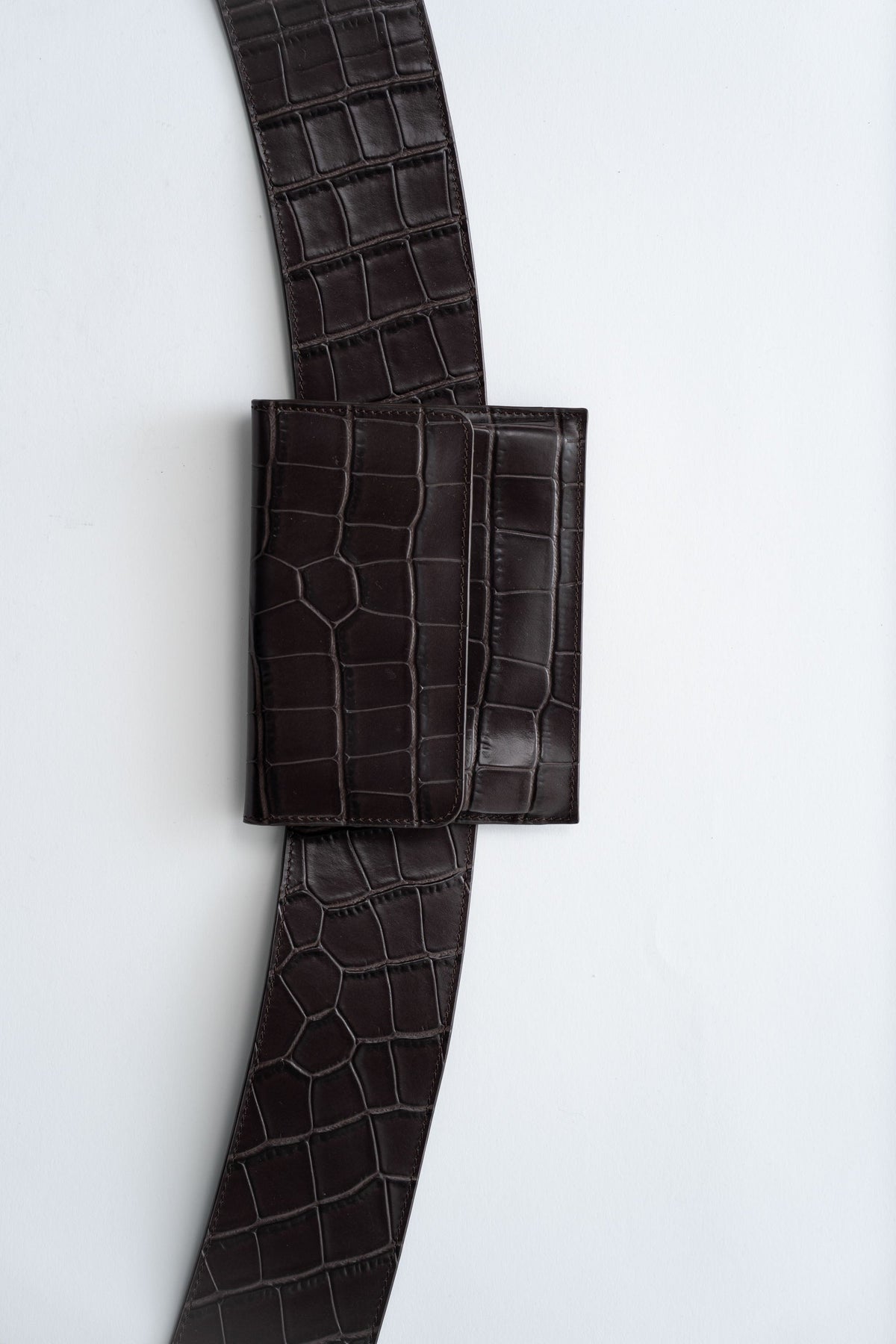 Croc Pocket Belt - Croc Embossed Coffee