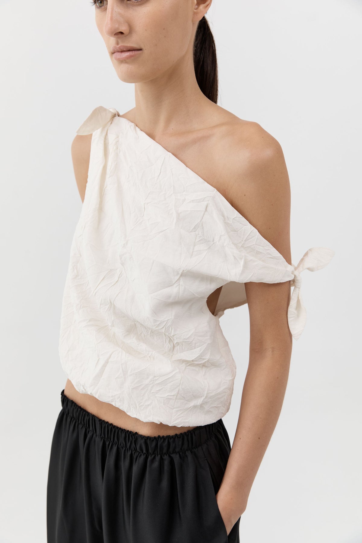 Crushed Silk Asymm Bow Top - Talco