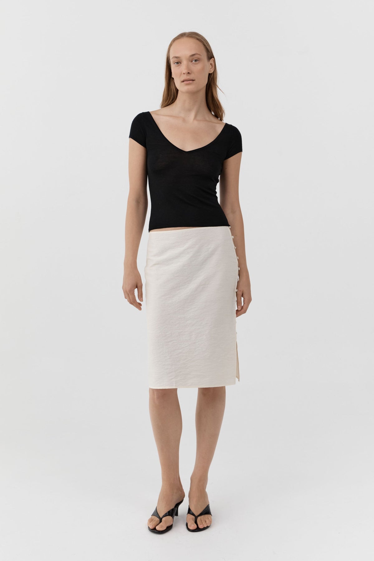 Deep V Knit Tee - Black