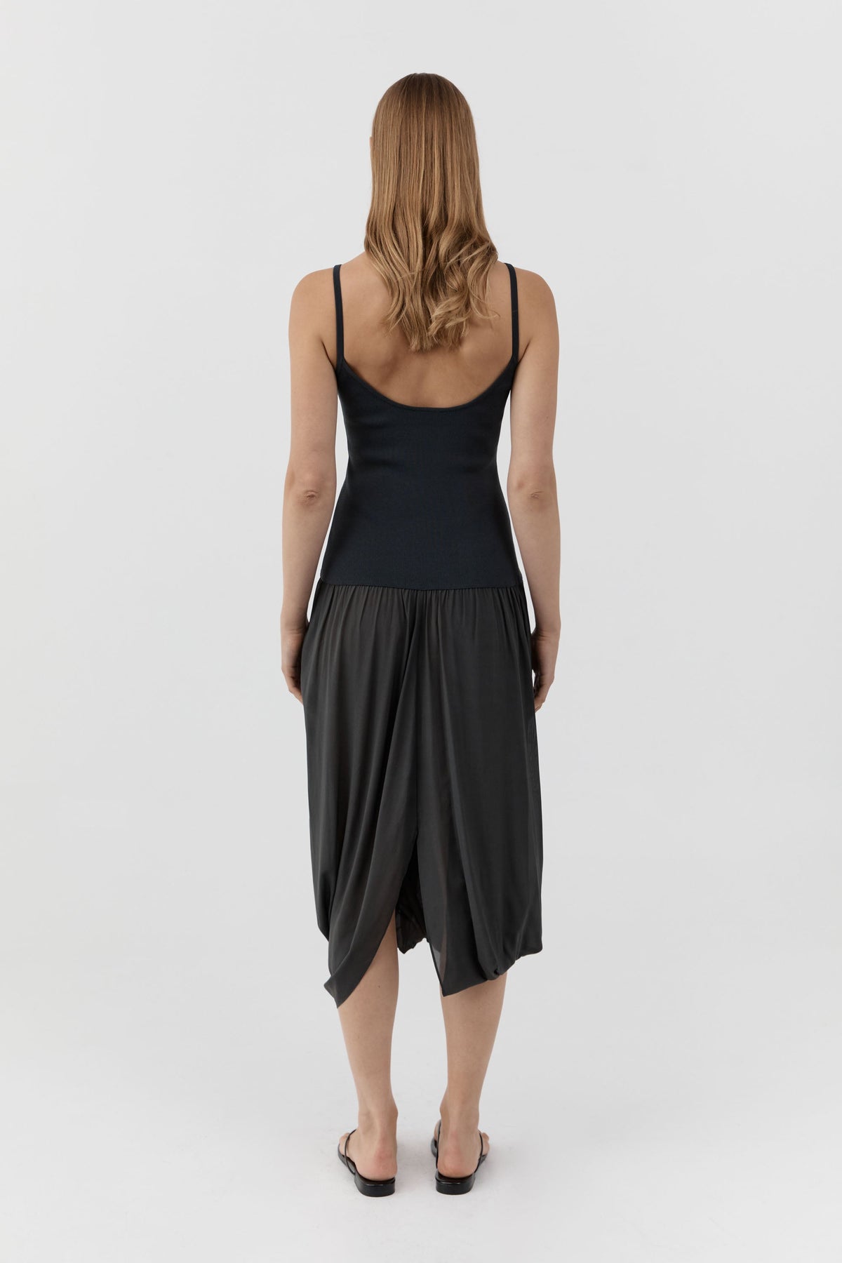 Knit Bodice Sheer Drape Dress - Magnet