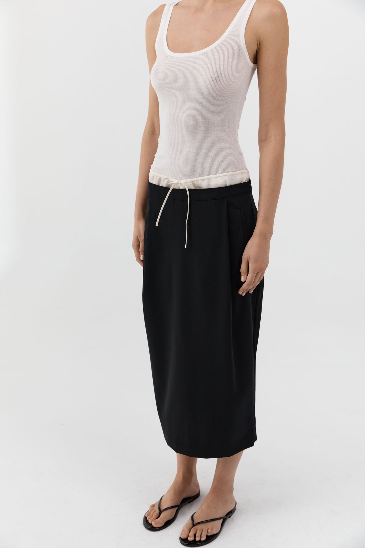 Layered Waist Column Skirt - Black