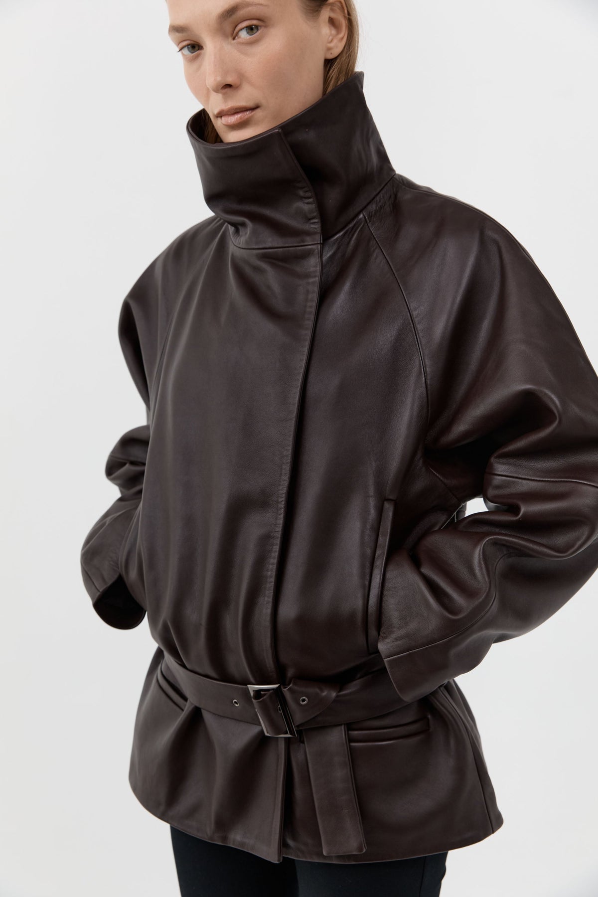 Leather Cinch Jacket - Chocolate