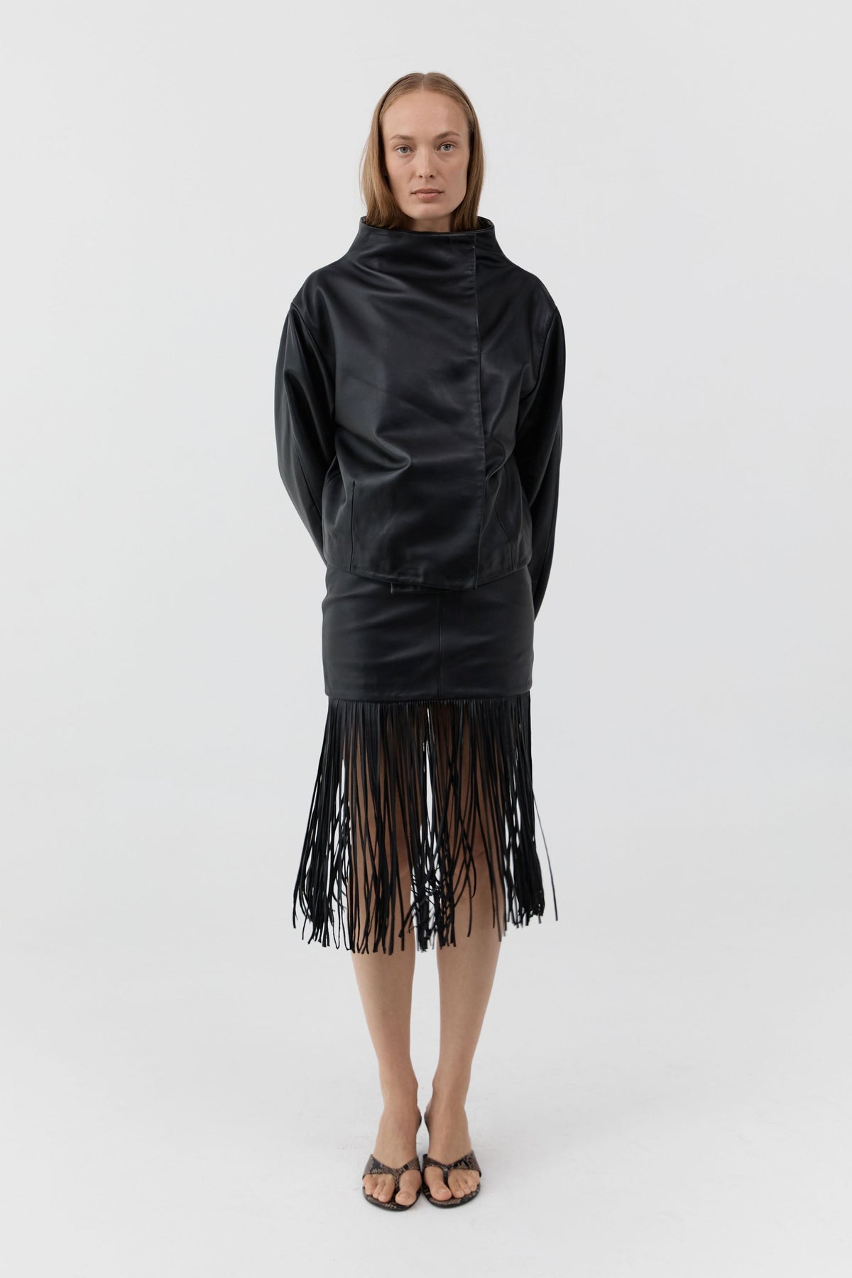 Leather Fringe Skirt - Black
