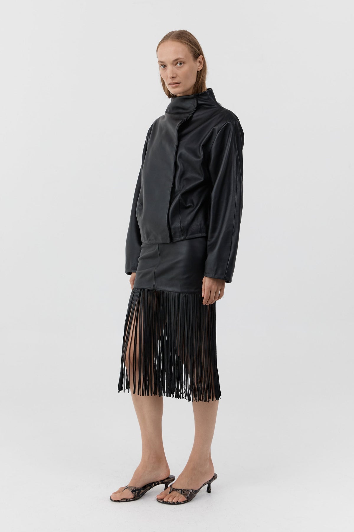 Leather Fringe Skirt - Black