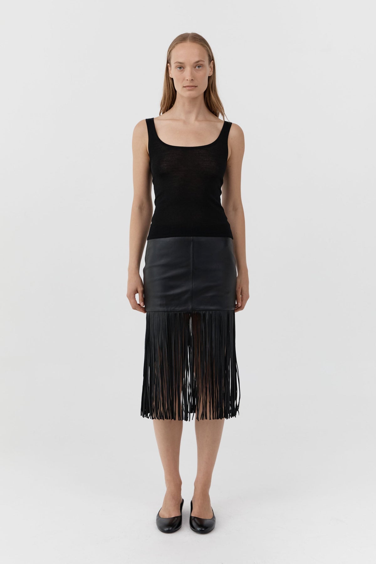 Leather Fringe Skirt - Black