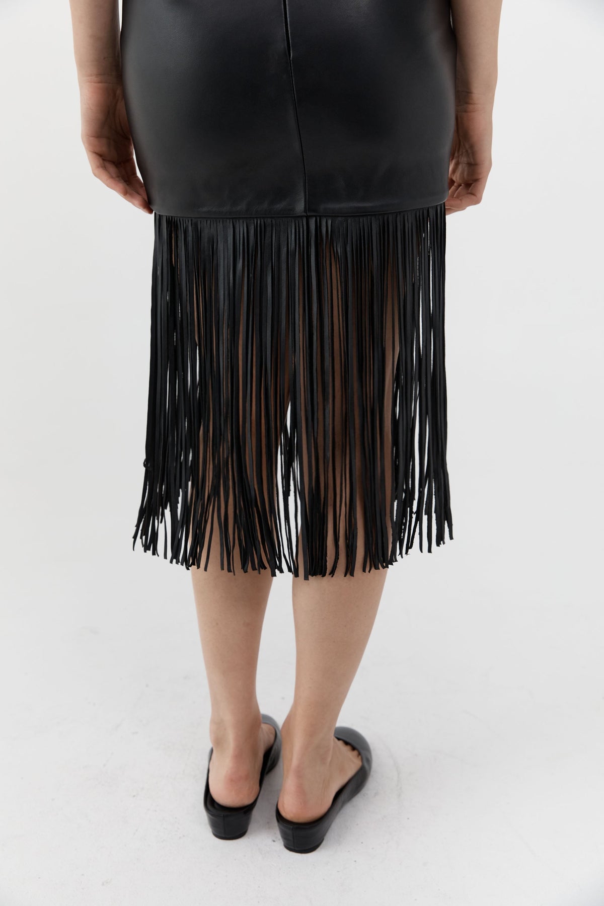 Leather Fringe Skirt - Black