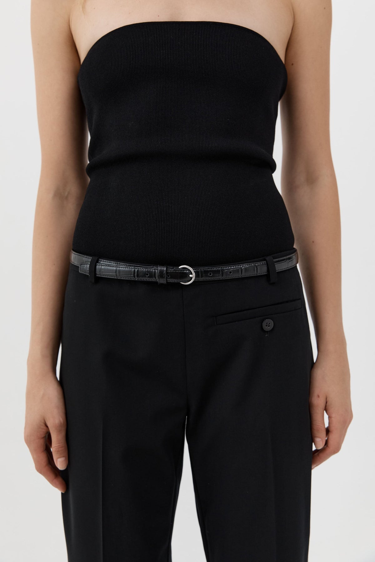 Minimal Slim Belt - Croc Embossed Black