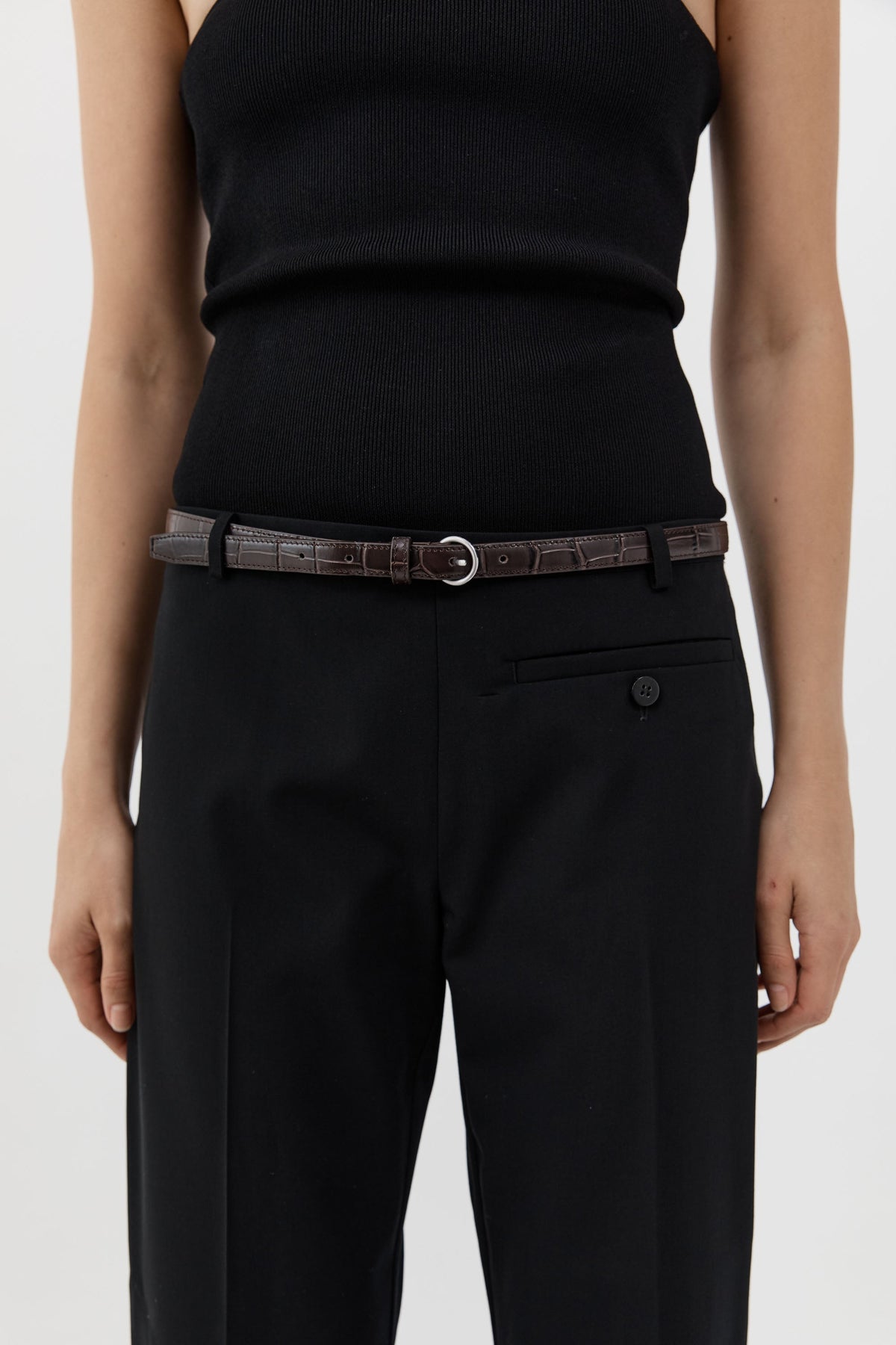 Minimal Slim Belt - Croc Embossed Coffee
