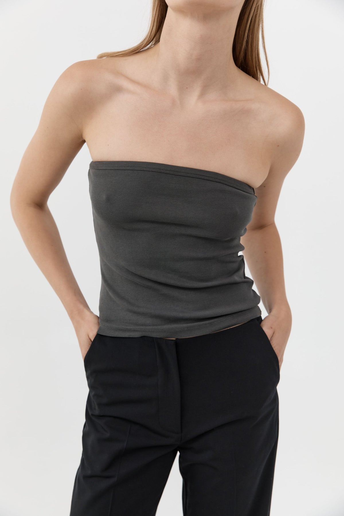 Organic Cotton 90s Strapless Top - Dark Moss