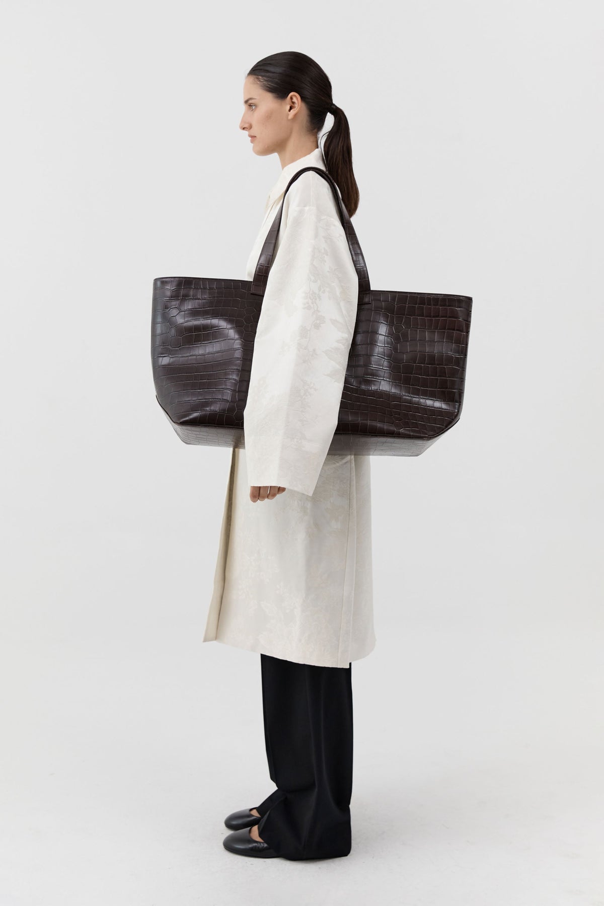Oversized Carryall Tote - Croc Embossed Coffee