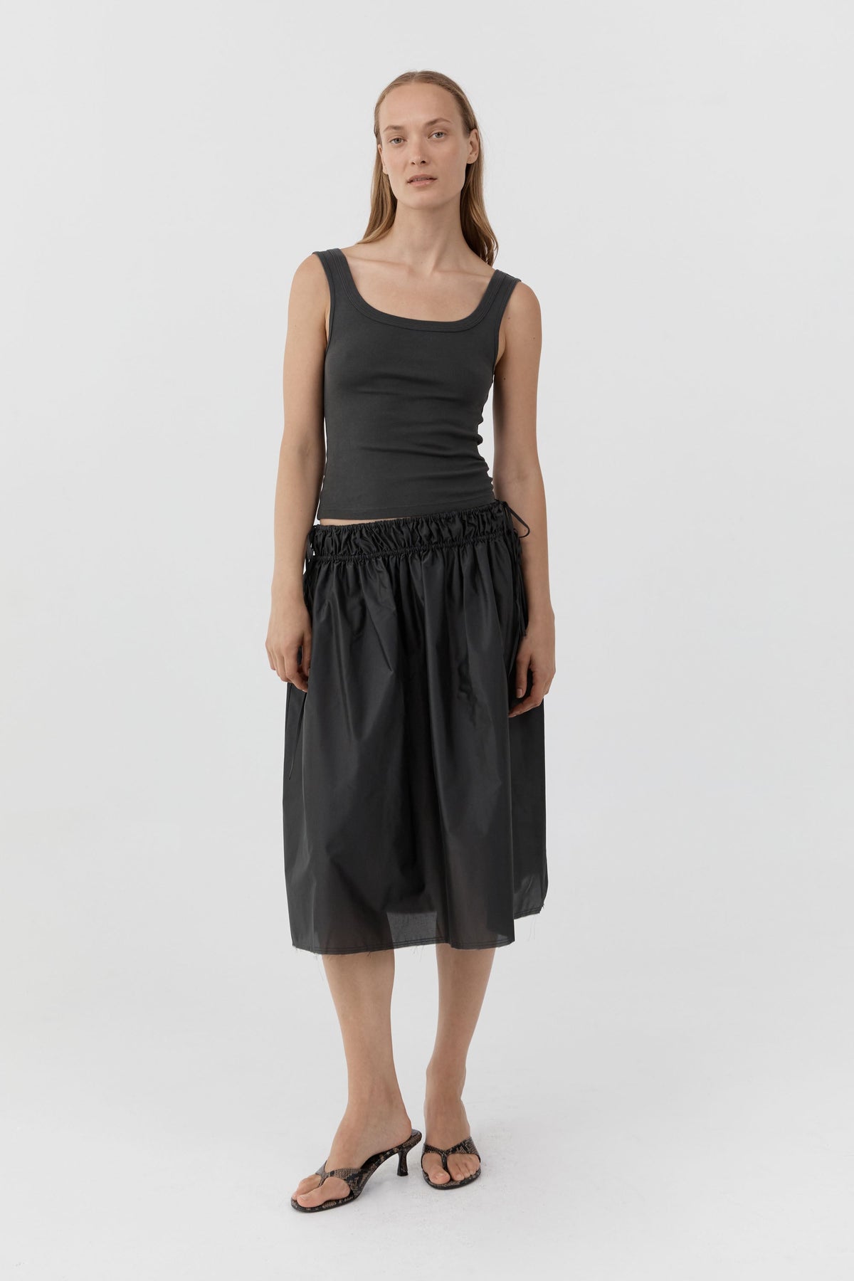 Paper Taffeta Drawstring Skirt - Dark Vetiver