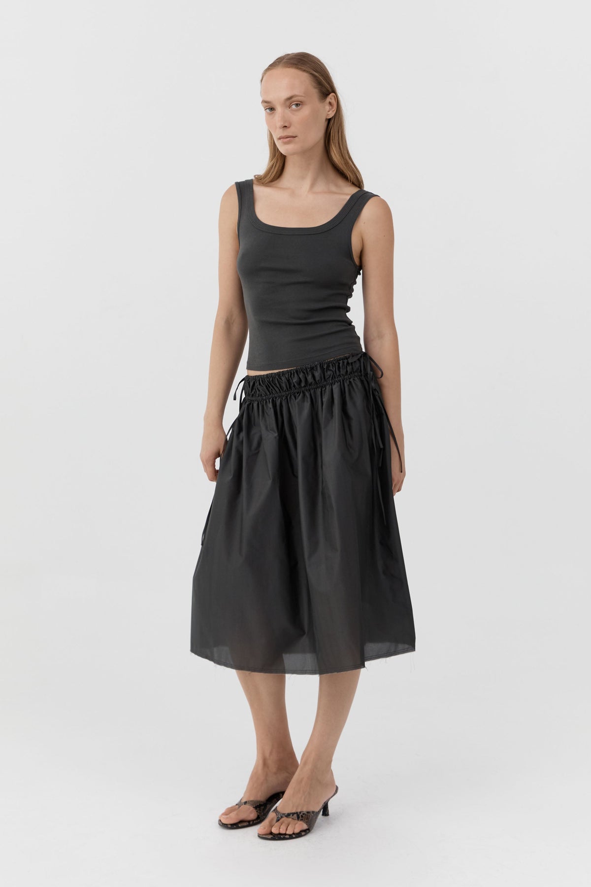Paper Taffeta Drawstring Skirt - Dark Vetiver