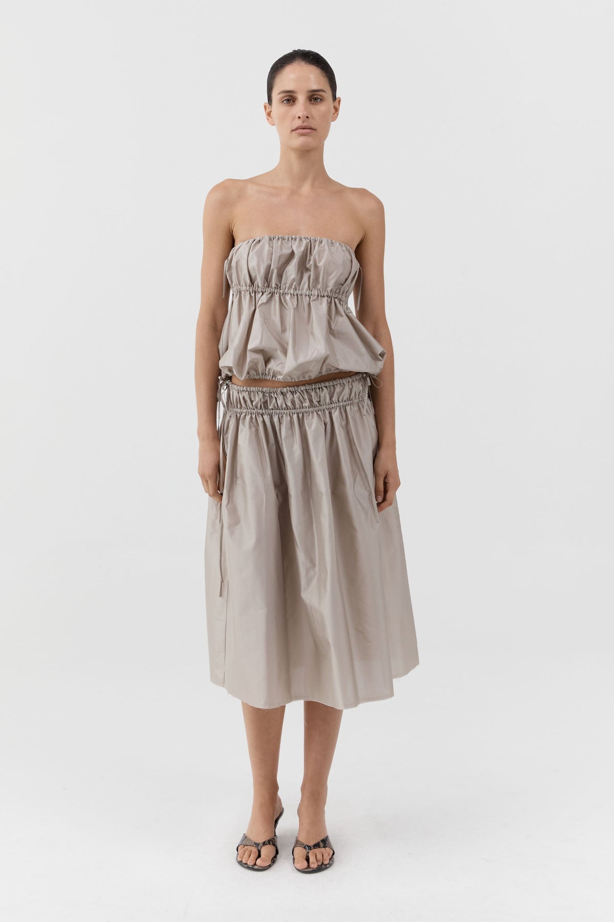 Paper Taffeta Drawstring Skirt - Fog