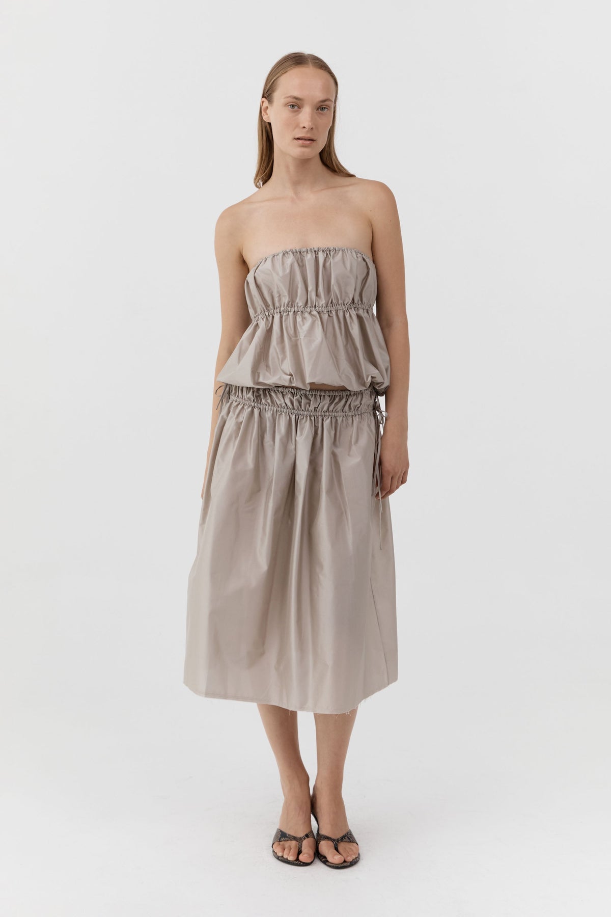 Paper Taffeta Drawstring Skirt - Fog