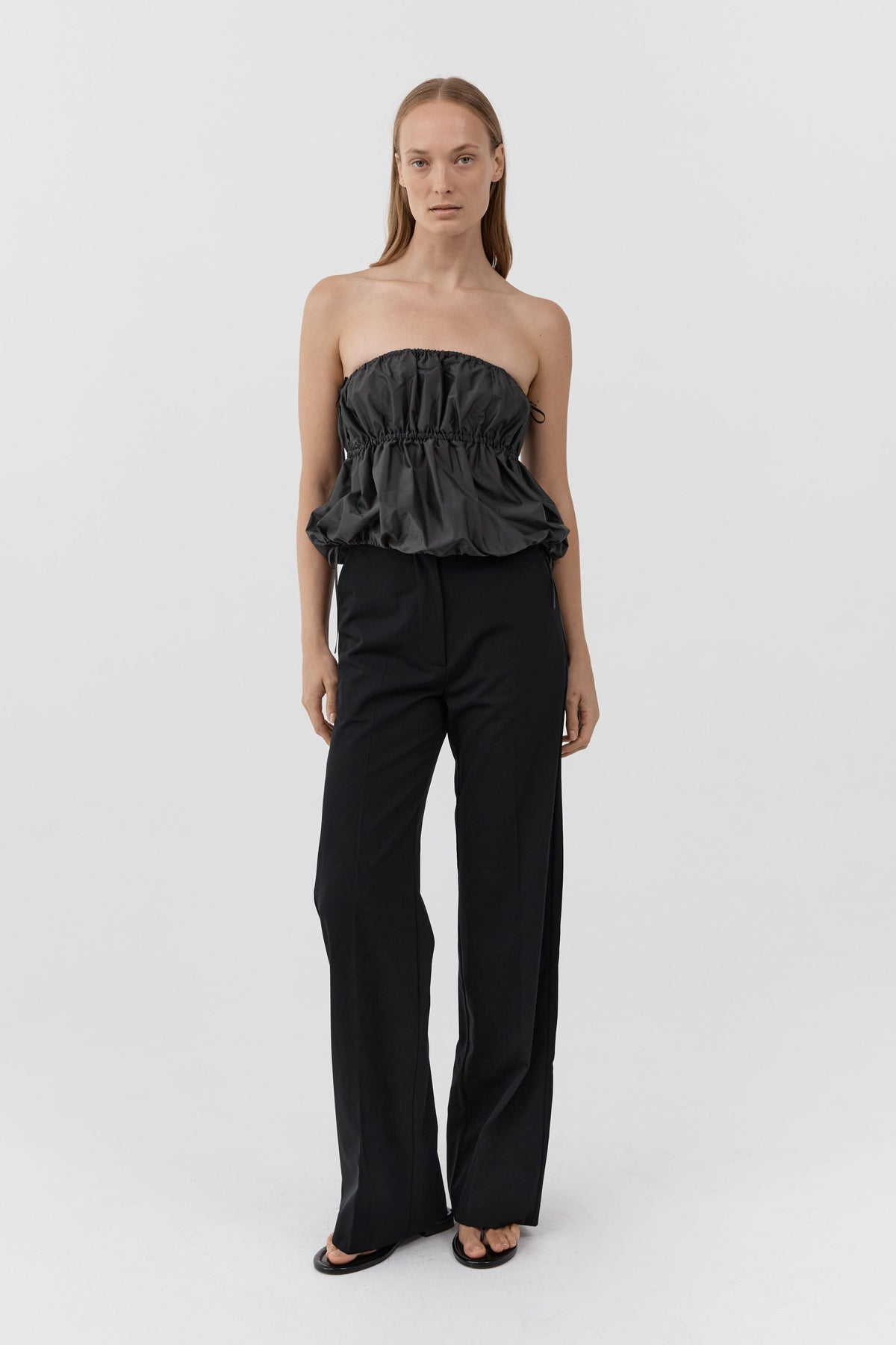 Paper Taffeta Strapless Drawstring Top - Dark Vetiver