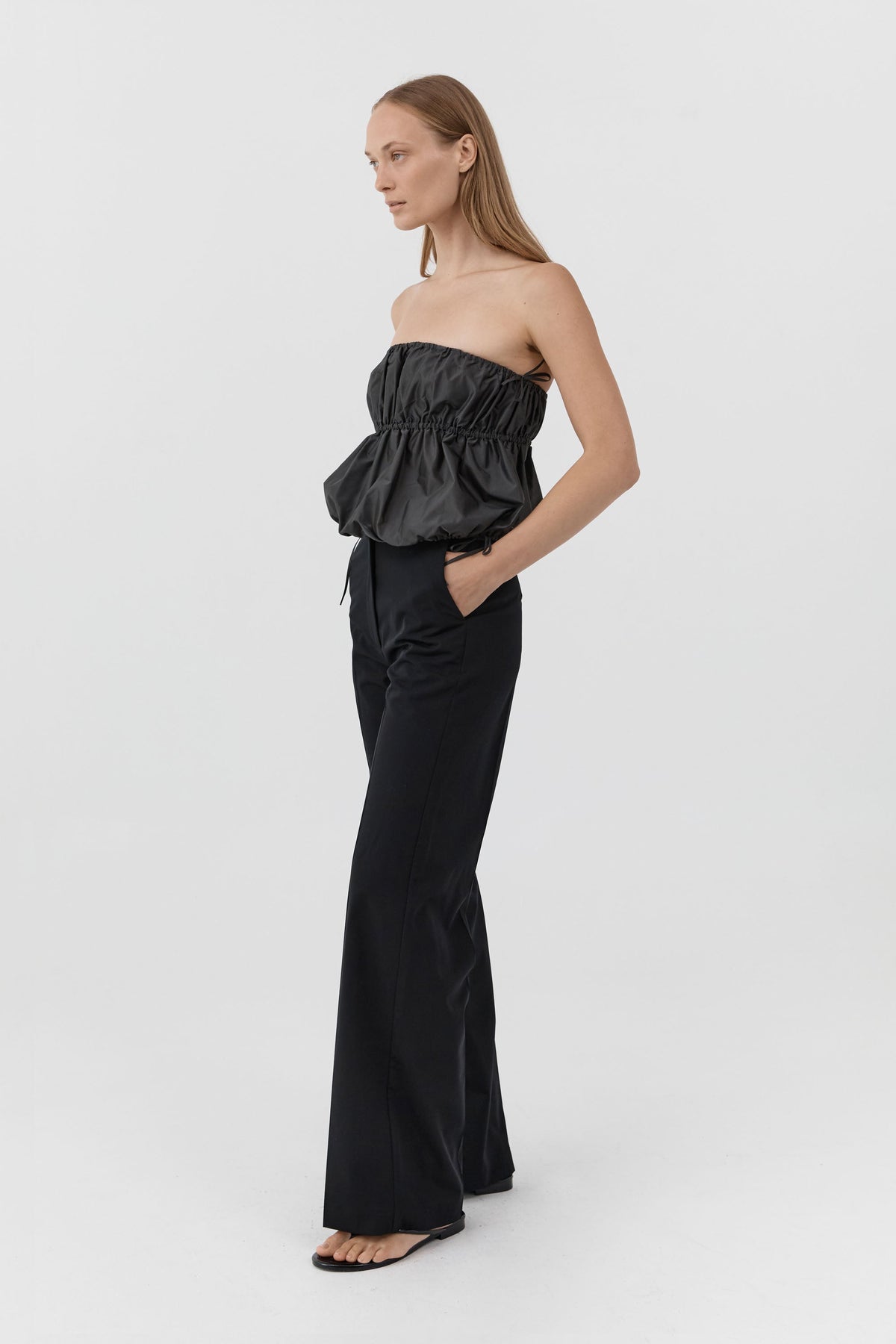 Paper Taffeta Strapless Drawstring Top - Dark Vetiver