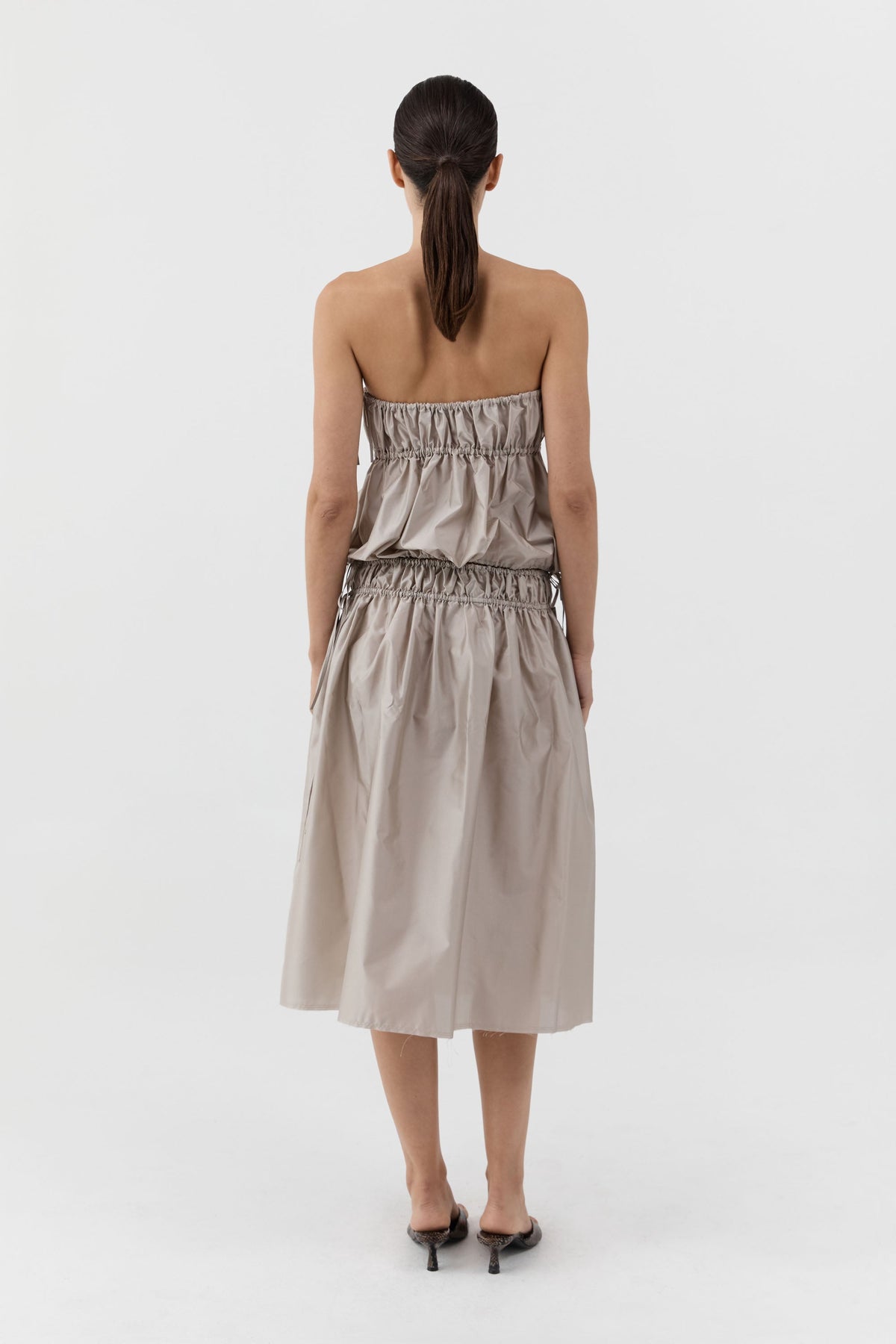 Paper Taffeta Strapless Drawstring Top - Fog