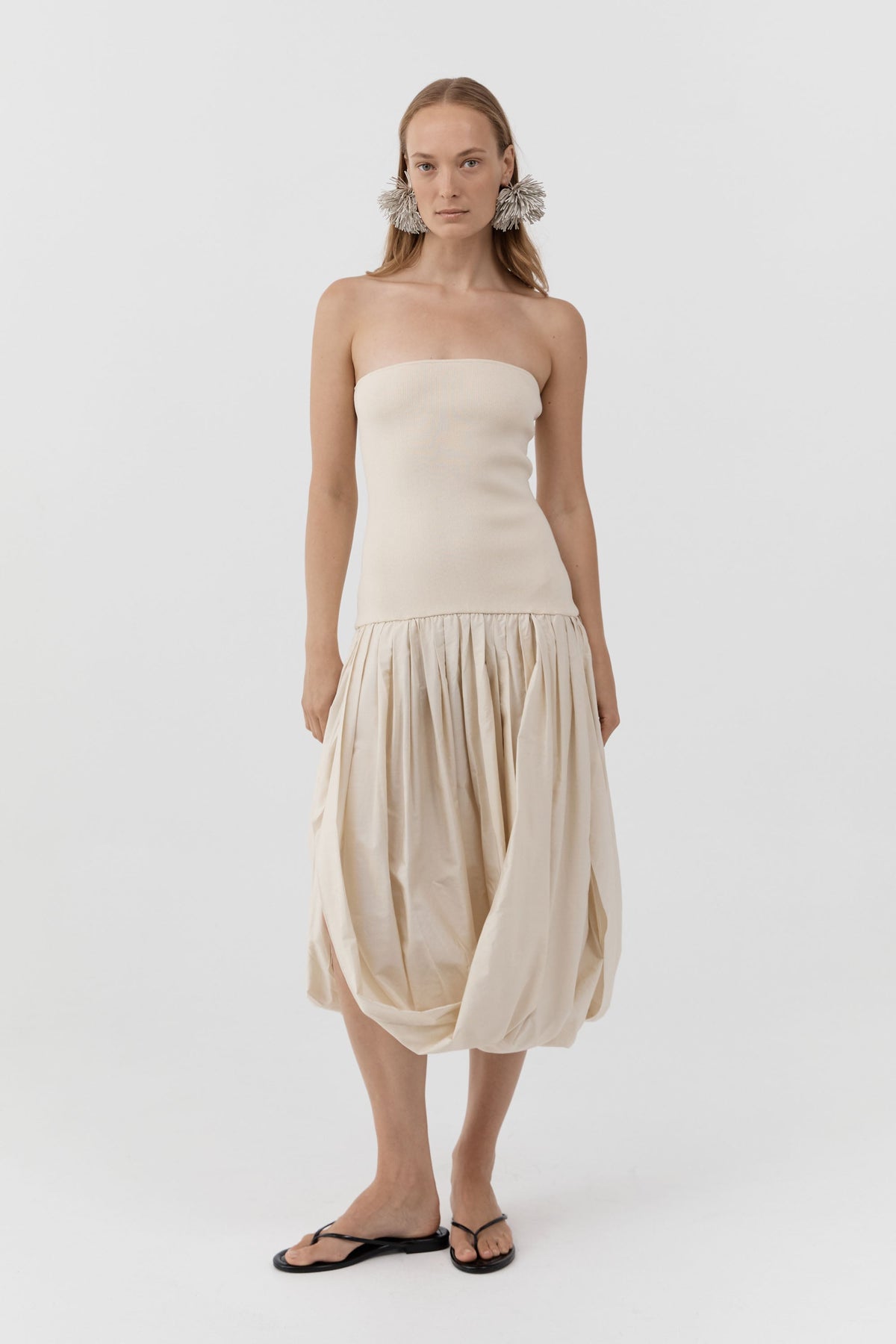 Raw Silk Asymm Balloon Dress - Cloud Cream