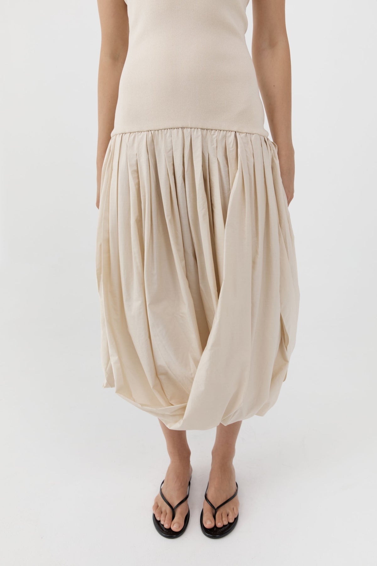 Raw Silk Asymm Balloon Dress - Cloud Cream