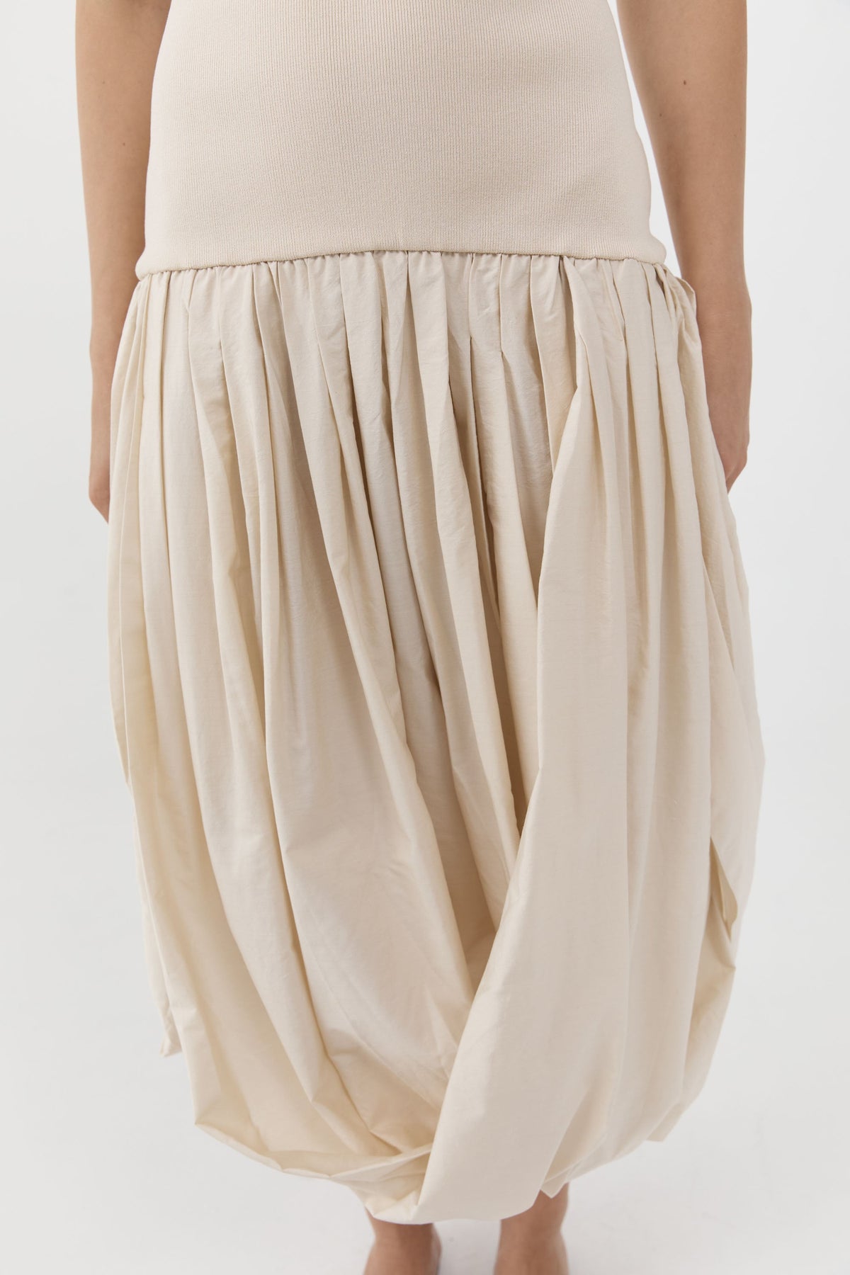 Raw Silk Asymm Balloon Dress - Cloud Cream