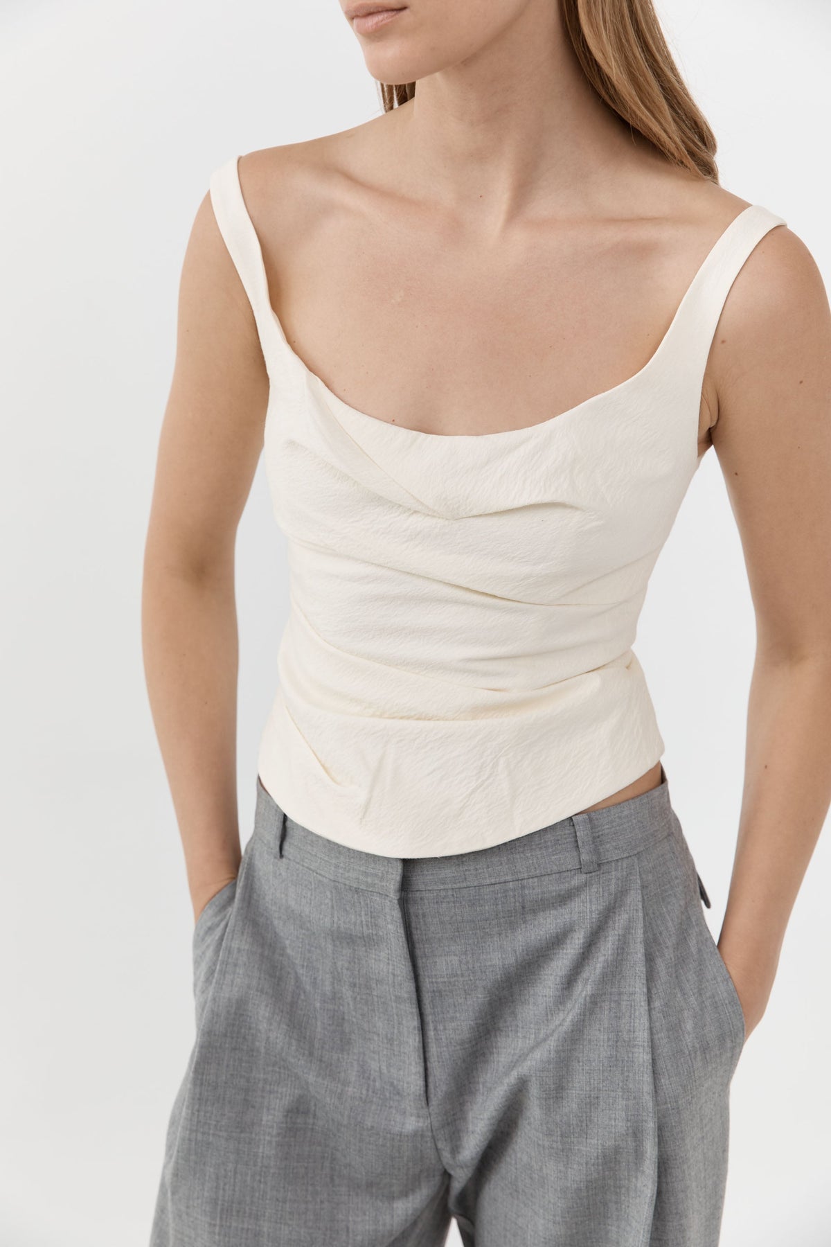Raw Silk Draped Bodice - Cloud Cream