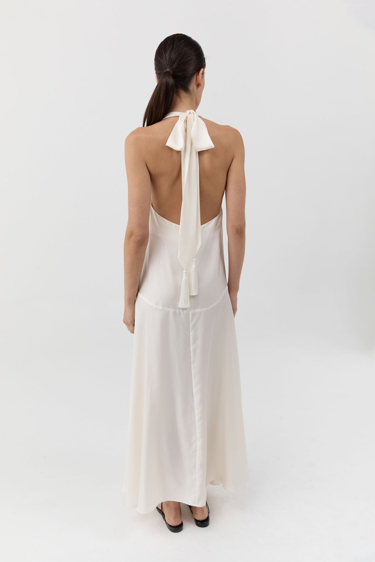 Silk Twill Tassel Halter Dress - Talco