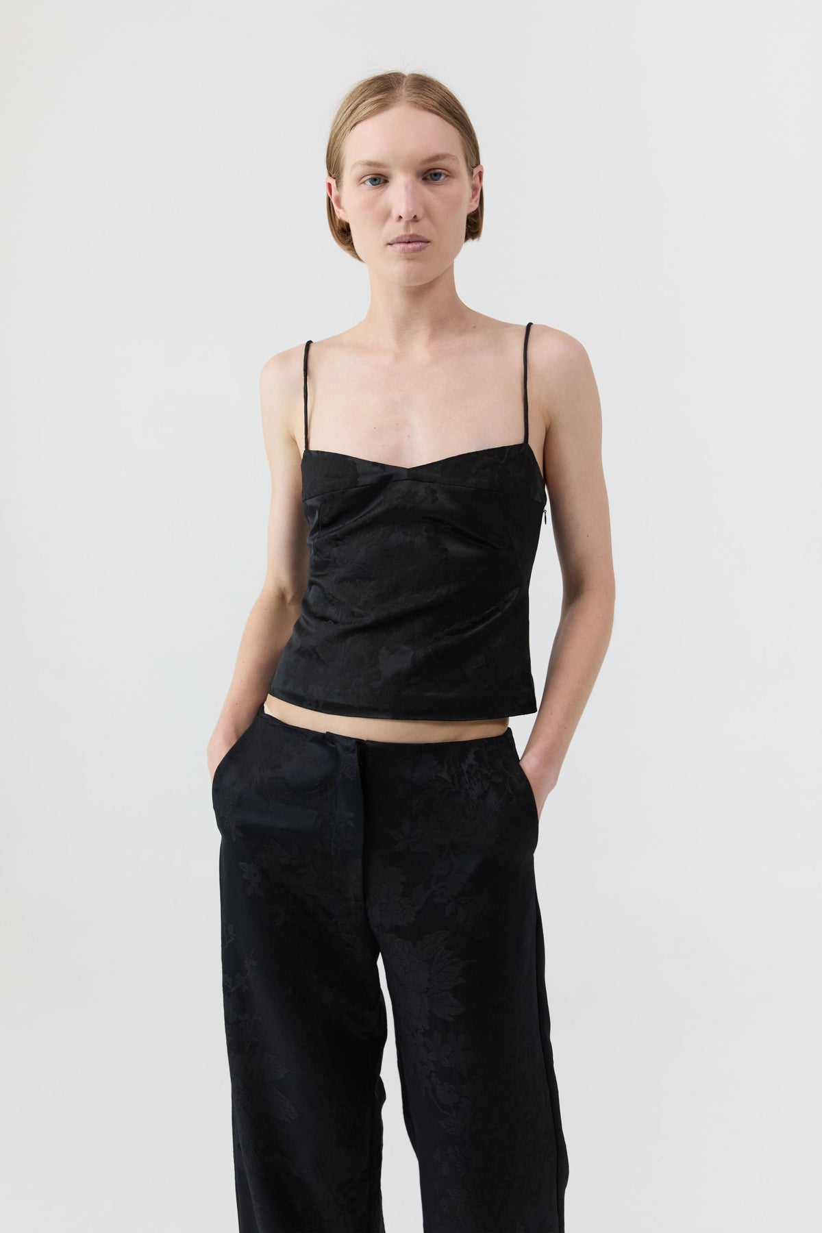 Silk Wool Jacquard Cami - Black