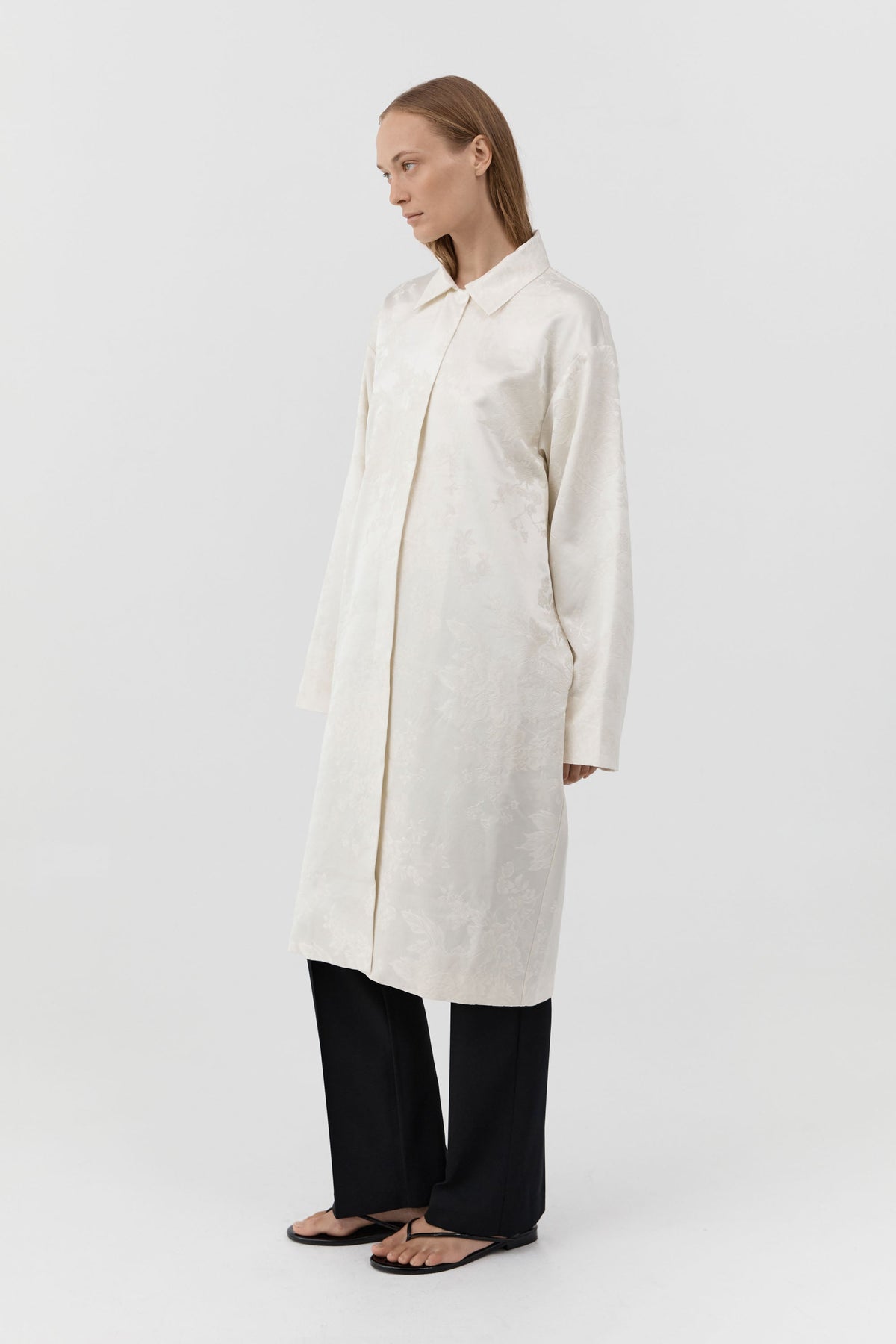 Silk Wool Jacquard Coat - Talco