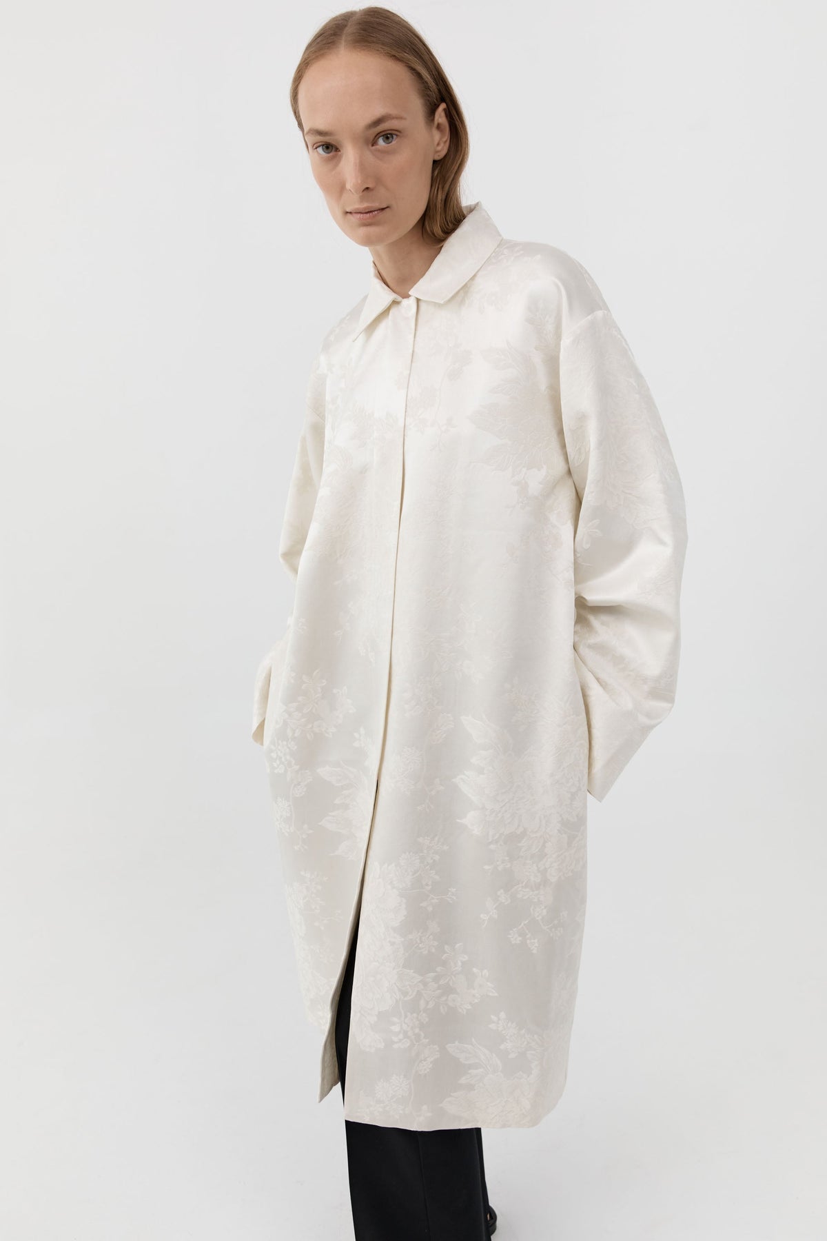 Silk Wool Jacquard Coat - Talco