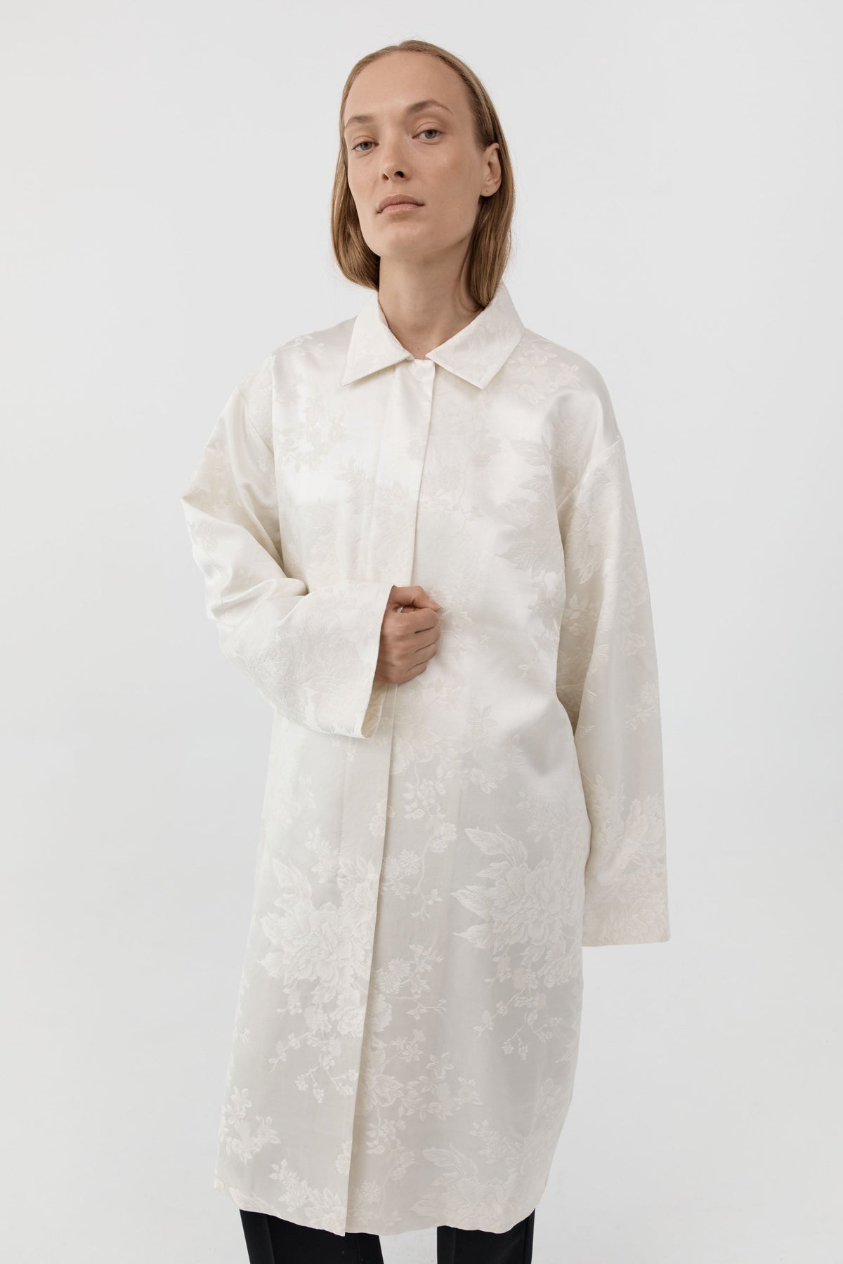 Silk Wool Jacquard Coat - Talco